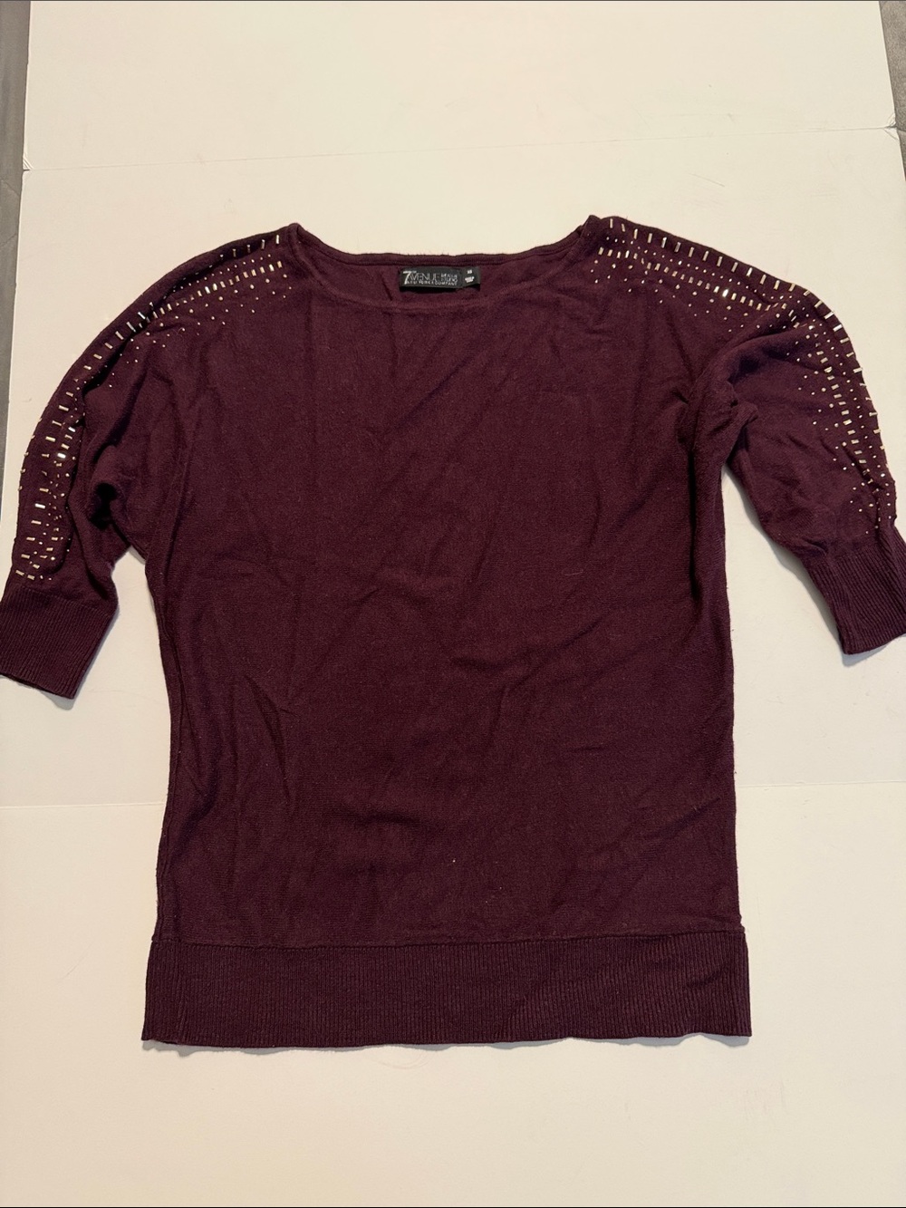 New York & Company Plum Knit Pullover with Eyelet Sleeves